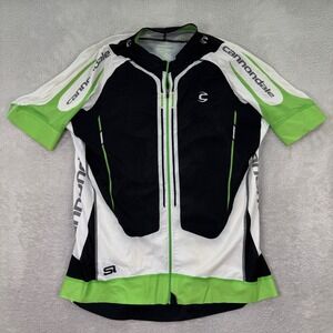 Cannondale Mens 2XL Cycling Jersey Full Zip Short Sleeve Black White Green Si